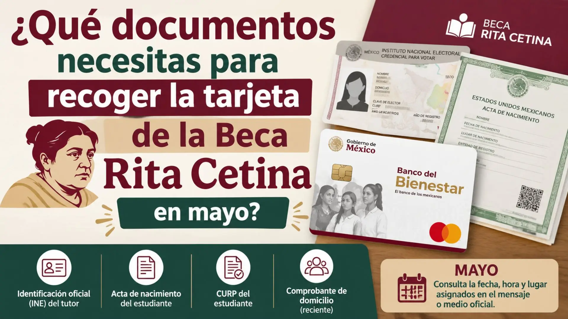 ¿Qué documentos necesitas para recoger la tarjeta de la Beca Rita Cetina en mayo?